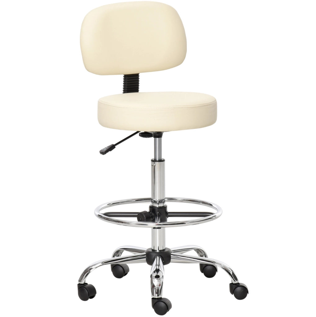 Sgabello da bar beige regolabile con schienale e ruote