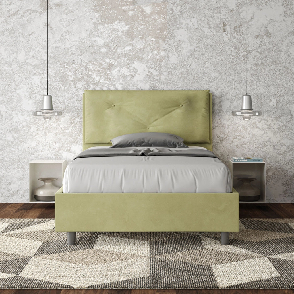 BS COM Letto una piazza e mezza contenitore imbottito 120x200 microfibra tè verde