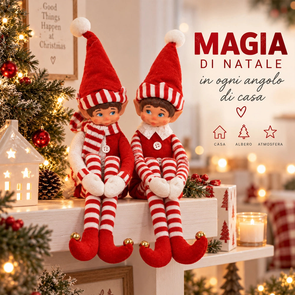 Set 2 Elfi Lui e Lei Bianco e Rosso Elfo Decorazione Natalizia Addobbo di Natale