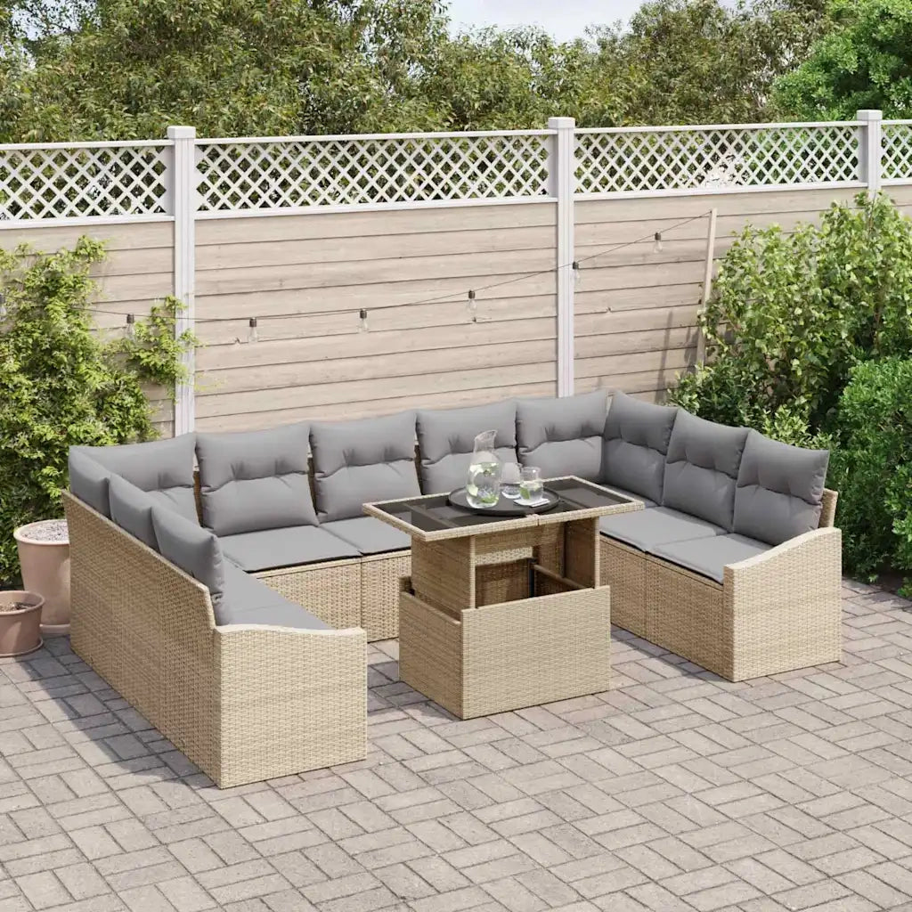 Set di divani 10 pcs Beige e Grigio Chiaro polyrattan