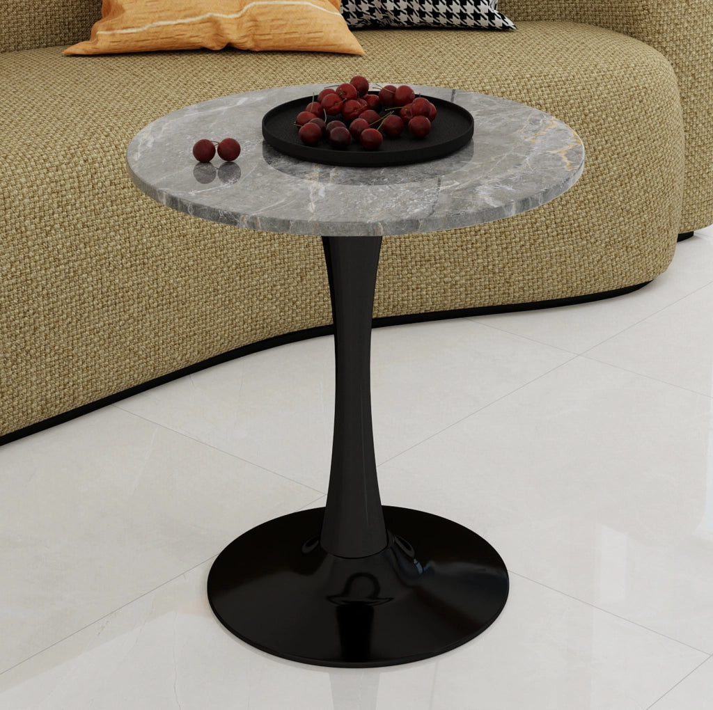 Tavolino rotondo 77;5x77;5x15;5 cm in marmo artificiale nero e grigio