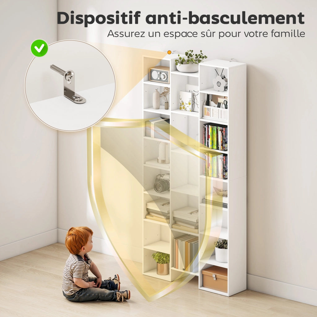 Libreria Bianca con 21 Vani e Ripiani Regolabili in Pannelli di Particelle; per Soggiorno; 89;5 x 23;5 x 181 cm