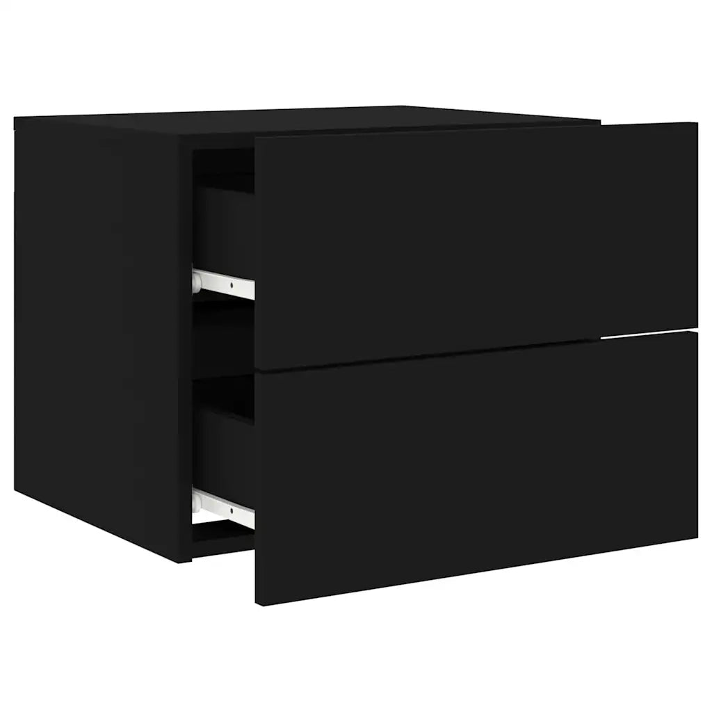 Comodini a Parete con Luci LED 2 pz Neri 836815