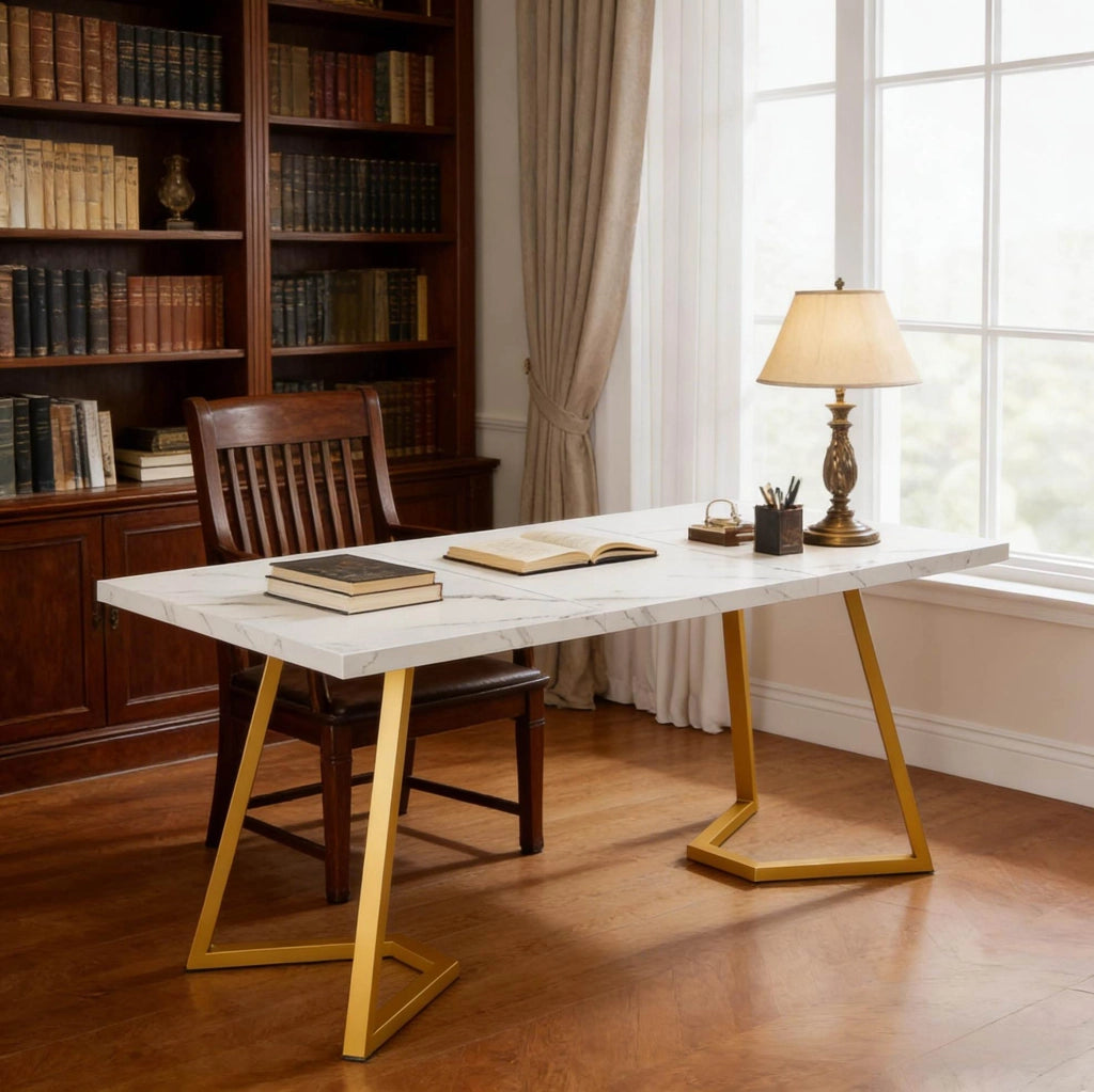 Scrivania per computer in legno stile moderno bianco e oro per ufficio e home office