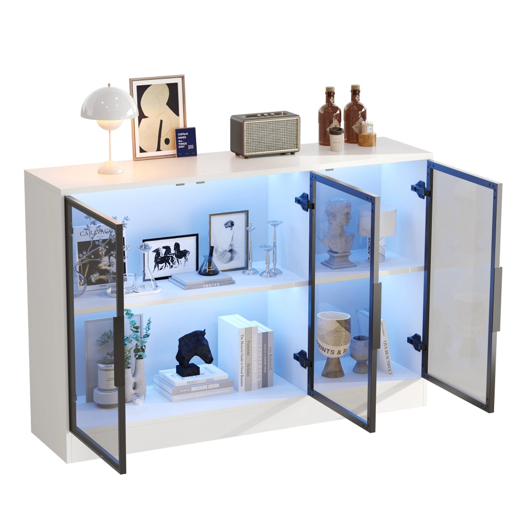 Vetrina con LED multicolore; ante in vetro grigio e chiusura ammortizzata bianca 120 × 30 × 73 cm
