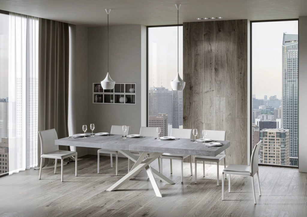 Tavolo allungabile 90x180/440 cm Volta Premium cemento telaio bianco