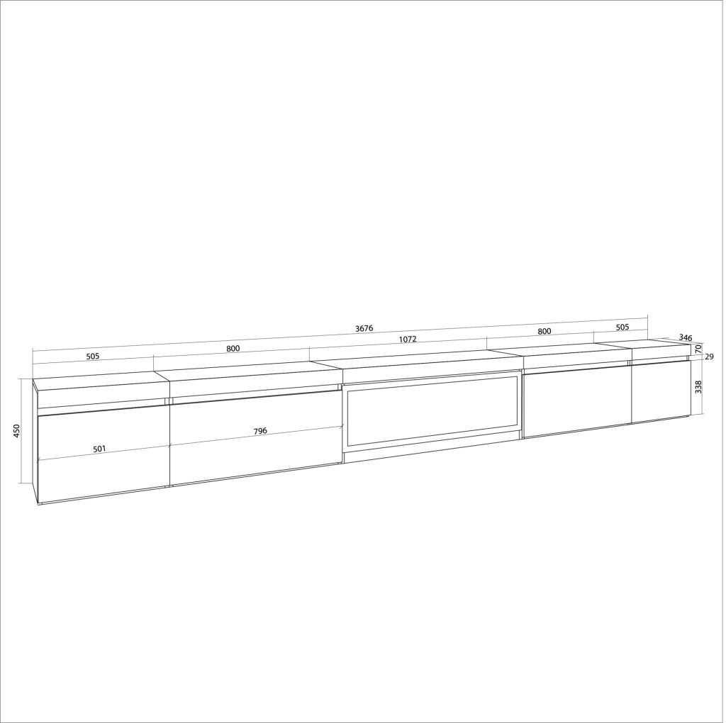 Mobile TV Soggiorno, 368x35x45, Camino elettrico XXL, grigio cemento RF3680