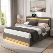 Letto imbottito 140x200 cm con LED, USB e 4 cassetti