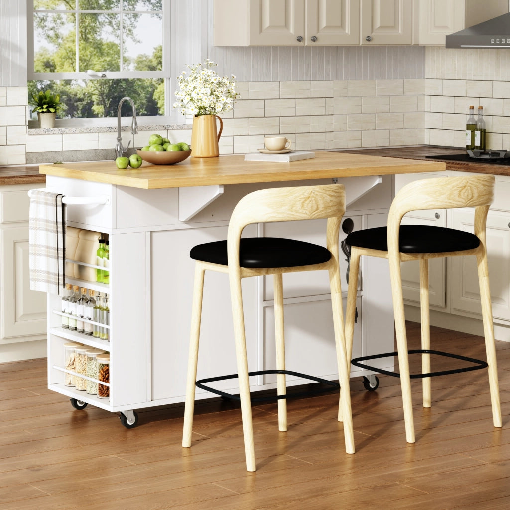 Credenza da cucina con 3 cassetti; 2 organizer e prese USB - per cucina - in MDF - 120×70×84 cm - bianco naturale