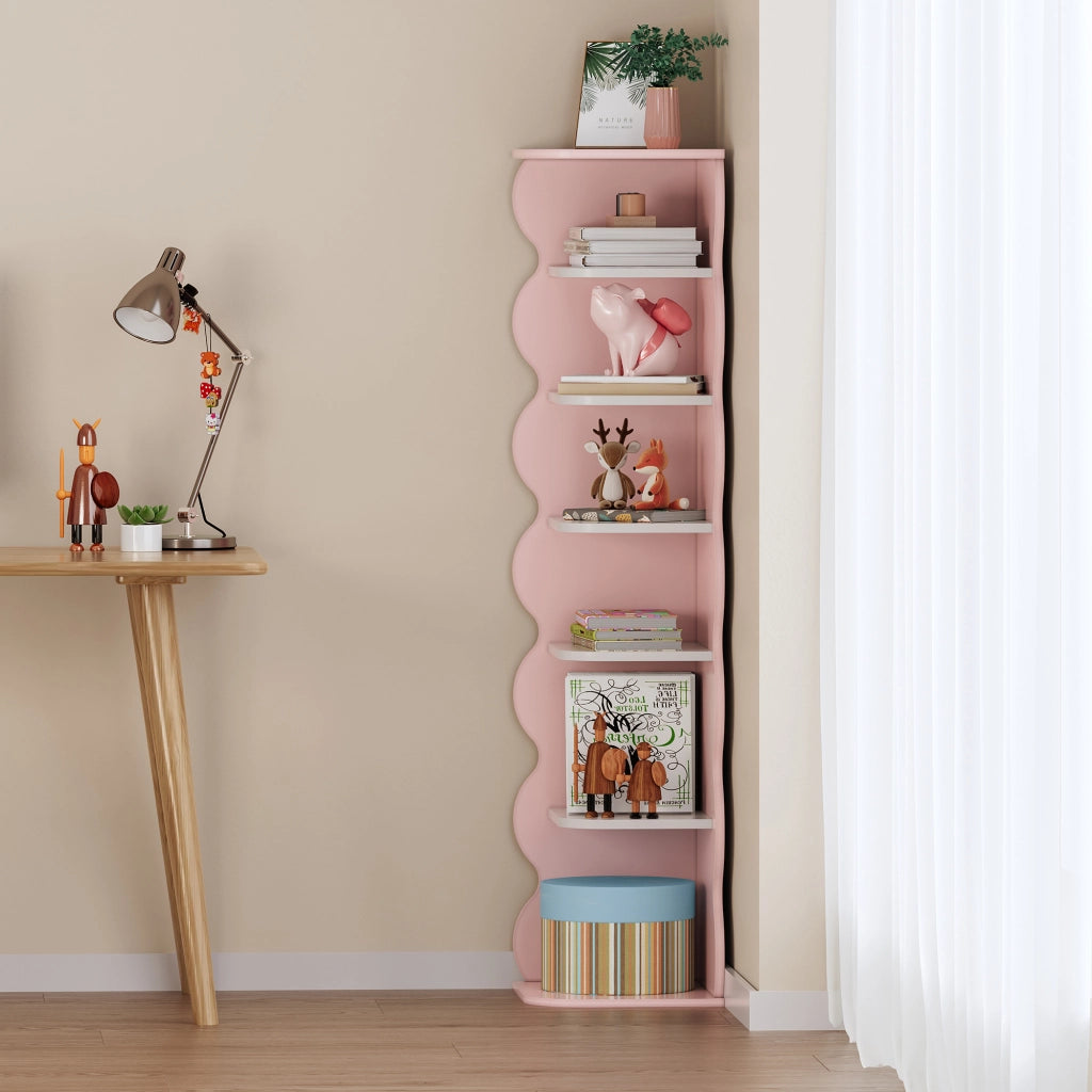 Scaffale Angolare Vestnes per Cameretta 108 x 27 x 27 cm - Rosa / Bianco [en.casa]