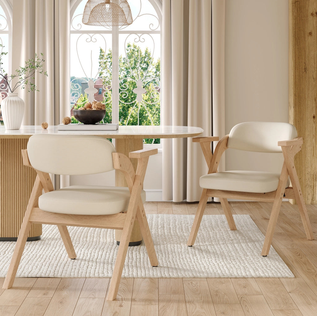 Set di 2 sedie pieghevoli da pranzo in legno massello beige con braccioli salvaspazio