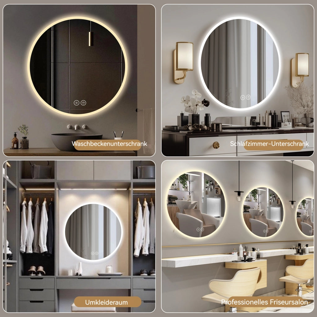 Specchio bagno LED rotondo 70 cm con luce dimmerabile 3000K 4000K 6000K funzione antiappannamento argento