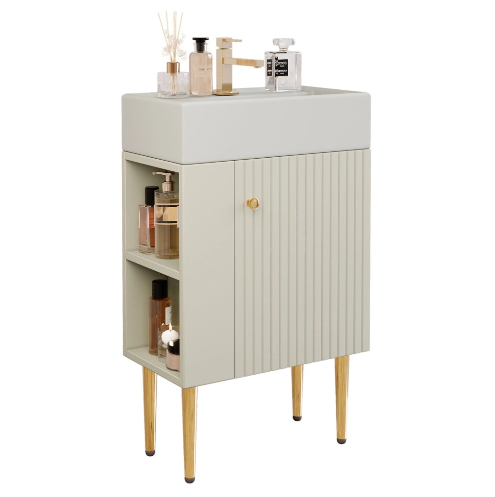 Mobile bagno da terra bianco con lavabo integrato e ripiani