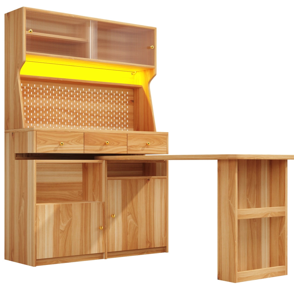 Mobile alto con scrivania e LED controllabili da app in MDF e vetro naturale