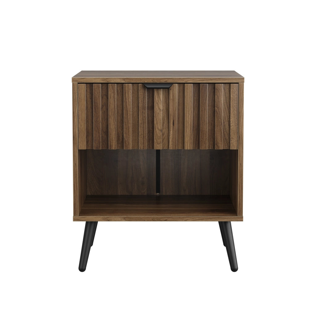 COMODINO 45 x 40 x 53 cm in MDF colore noce e metallo nero