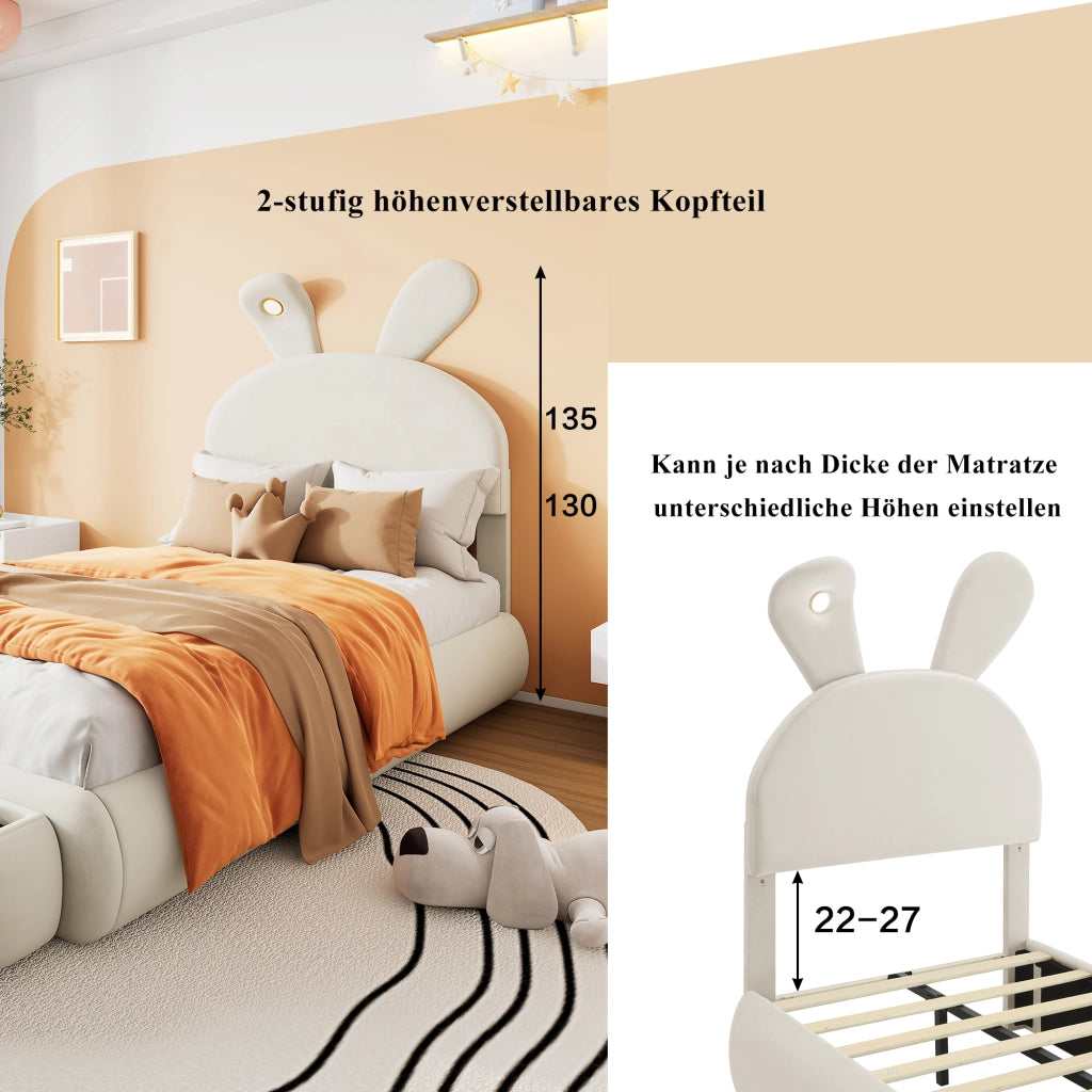 letto imbottito velluto beige 90x200 cm
