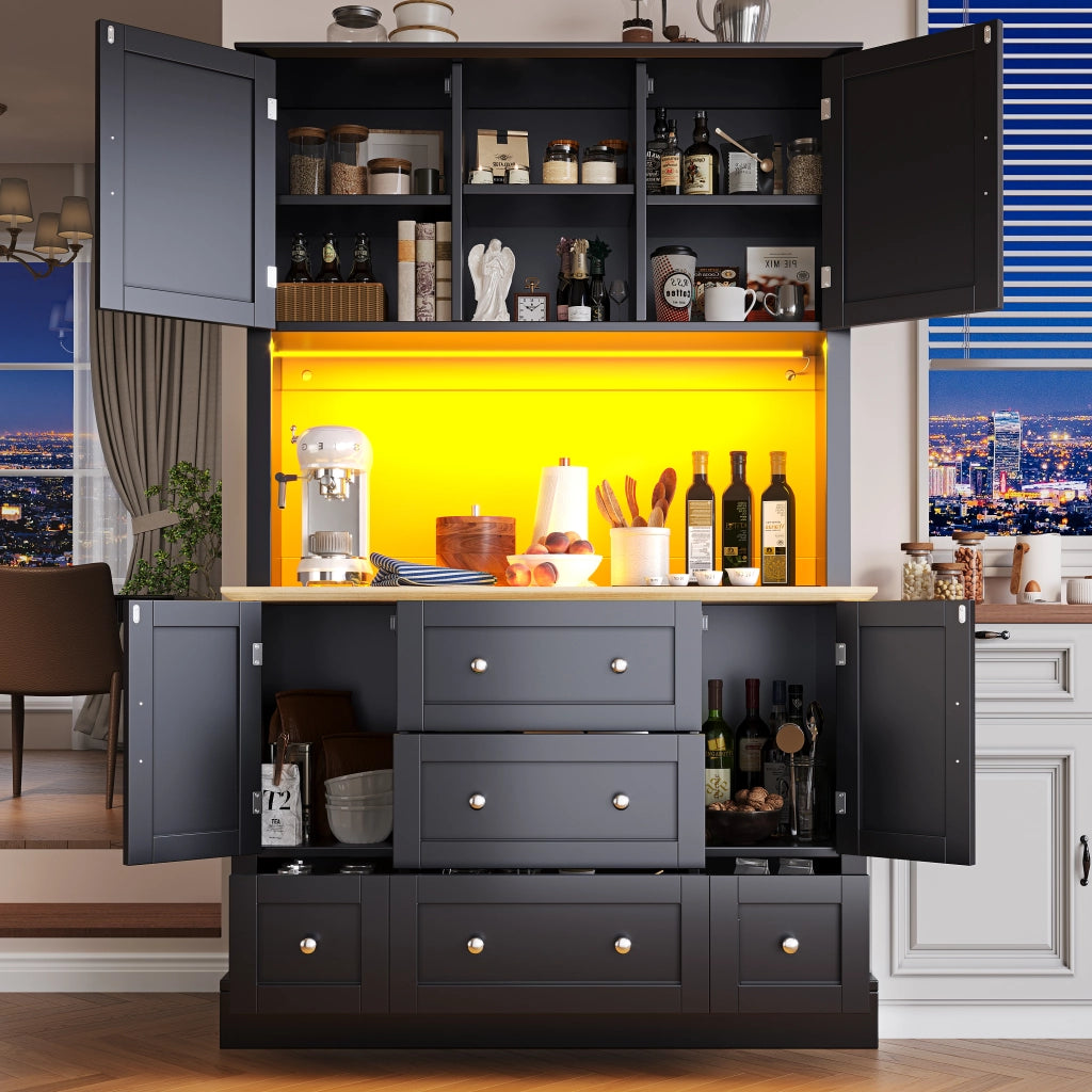 Mobile contenitore con LED e 3 cassetti, controllo tramite app, per soggiorno, in MDF nero moderno, 115 × 40 × 180 cm