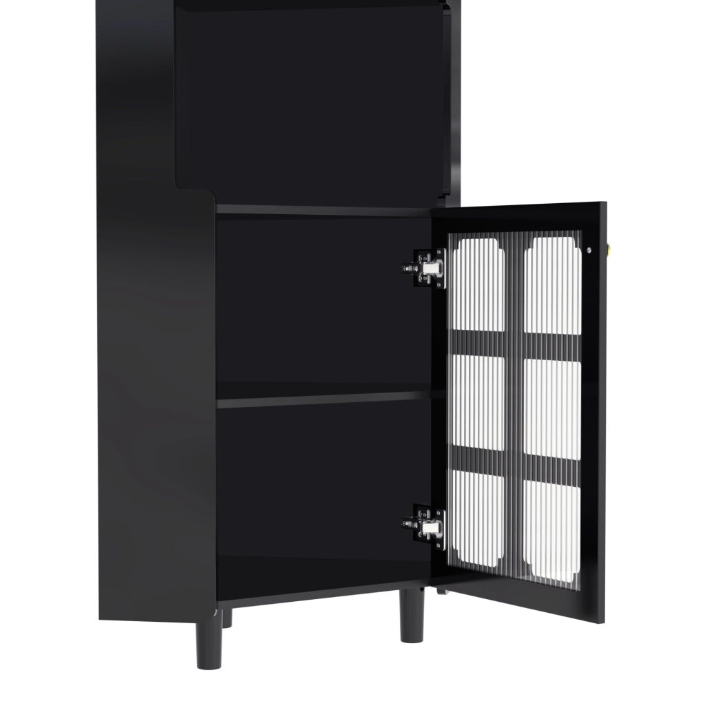 Mobile ad angolo nero con LED e 2 ante; MDF; 63;5 x 157;5 cm