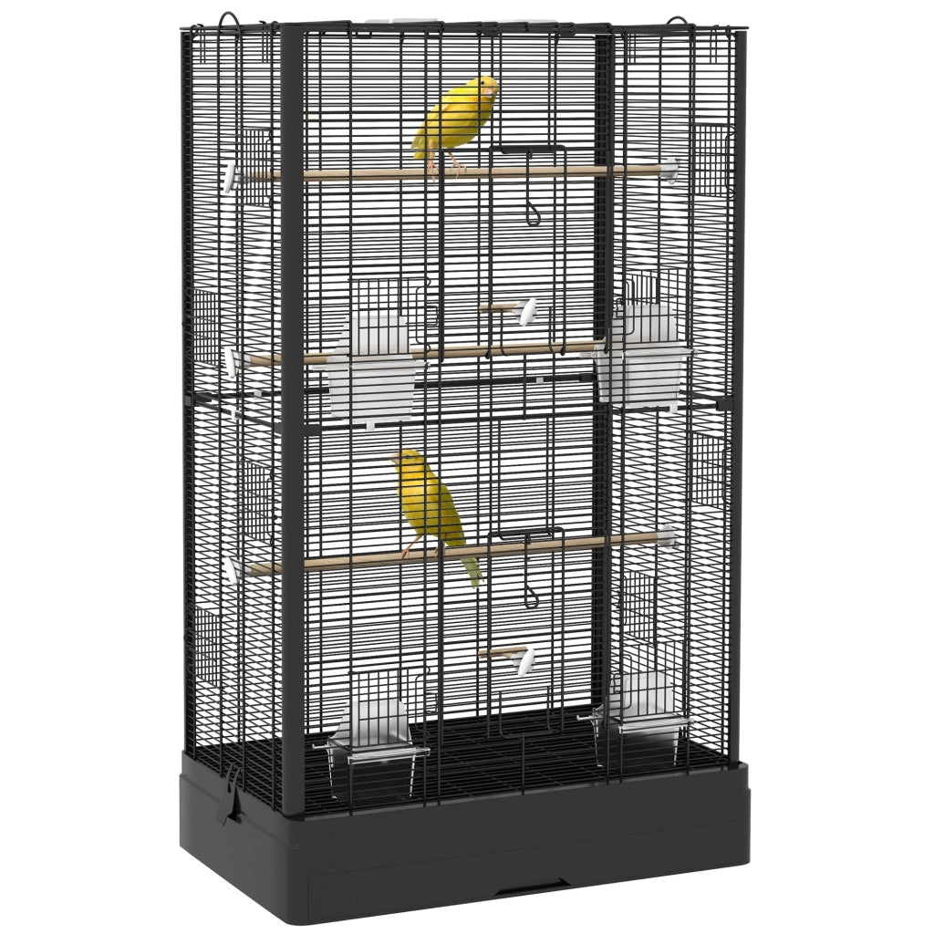 Gabbia per Uccelli ¨C zephmum ¨C Nero 61x36,5x98 cm con 8 Porte 5 Posatoi Vassoio Estraibile 4 Mangiatoie