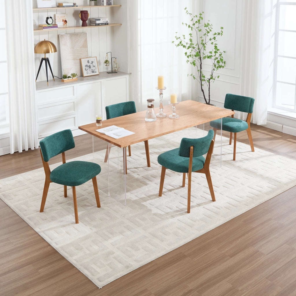 Sedie da sala da pranzo imbottite coppia con schienale ergonomico e gambe in legno massello, tessuto verde