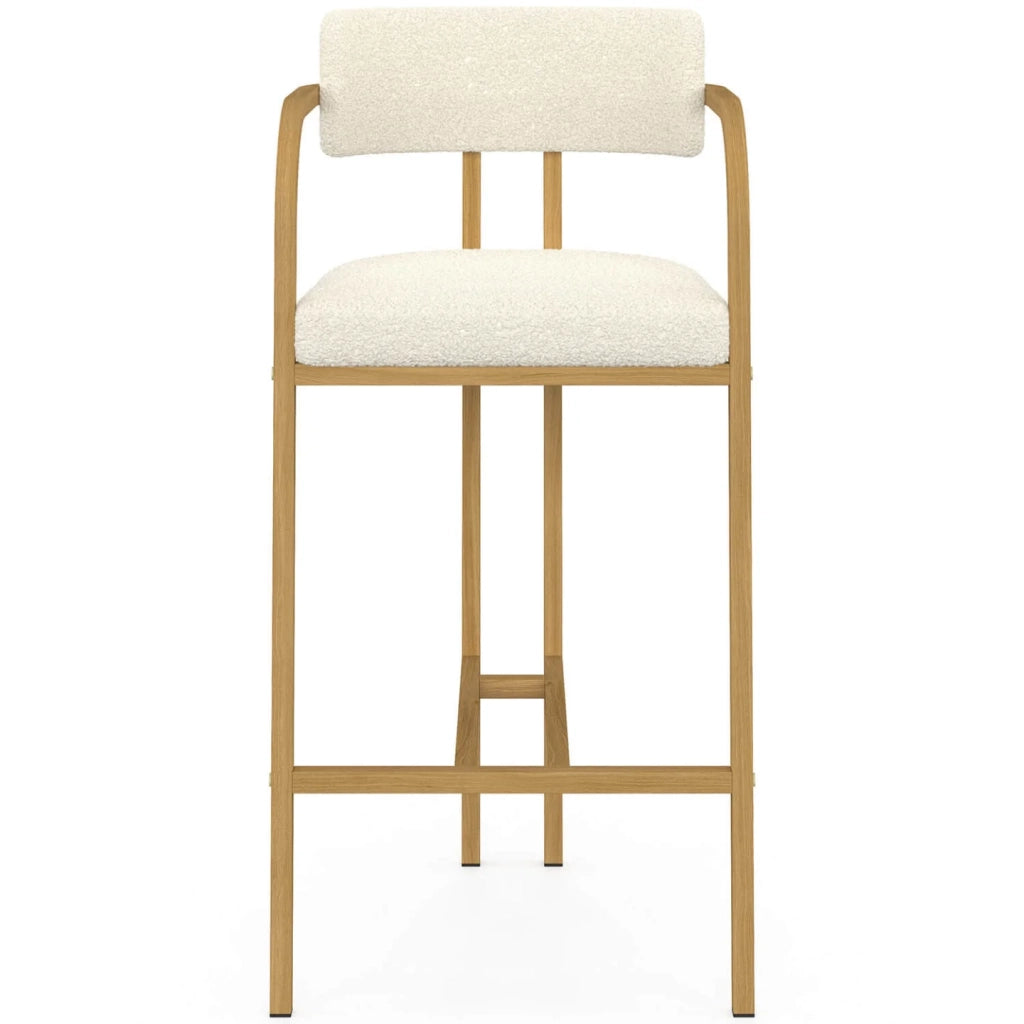 IDMarket - Set di 4 sgabelli da bar ESMA in metallo effetto legno e tessuto bouclette con braccioli