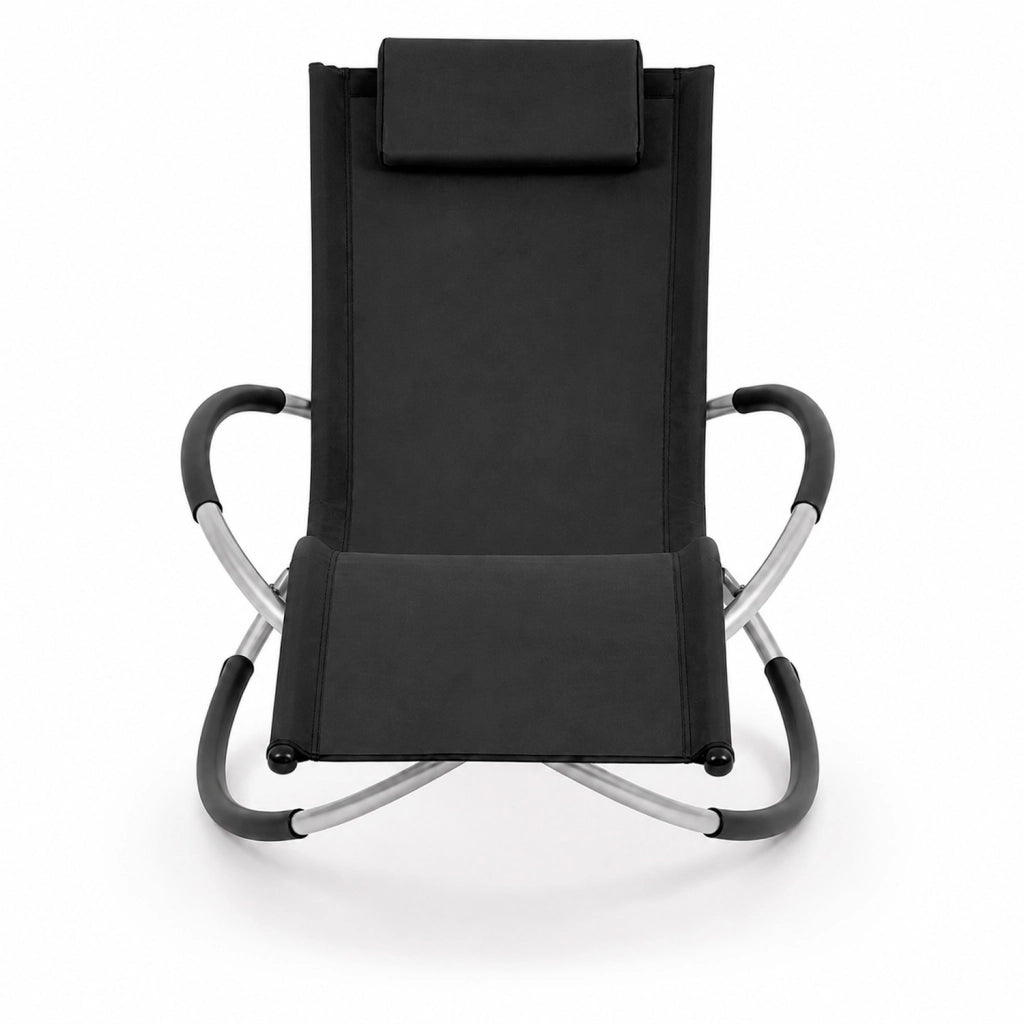 Dondolo Reclinabile Da Giardino Con Poggiatesta Removibile In Textilene Traspirante Telaio Metallo Relax Outdoor 73 x 150 x 93 Cm Nero