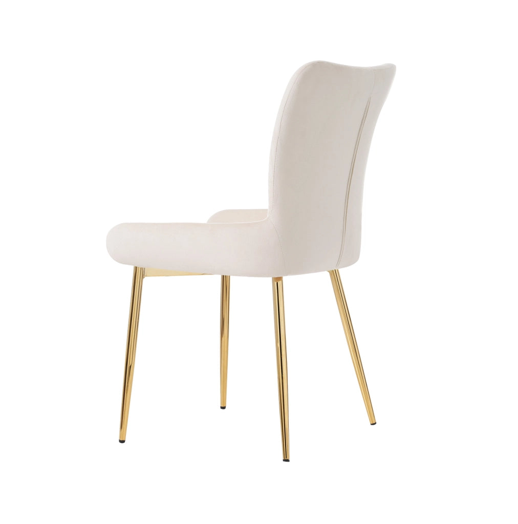 Set 4 sedie da pranzo in velluto beige con gambe in metallo dorato