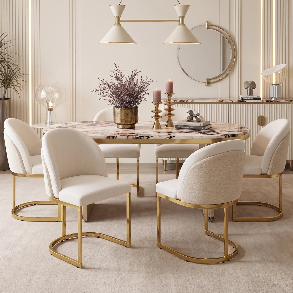 SEDIA da pranzo Set da 6 pezzi 59x52x85 cm Chenille Beige e Oro