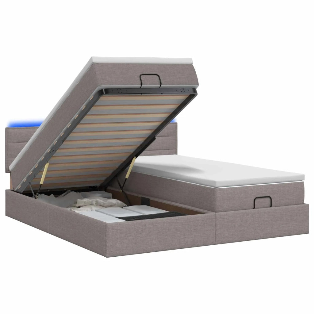 Letto Ottomano con Materasso e LED Tortora 160 x 200 cm Tessuto 3457249