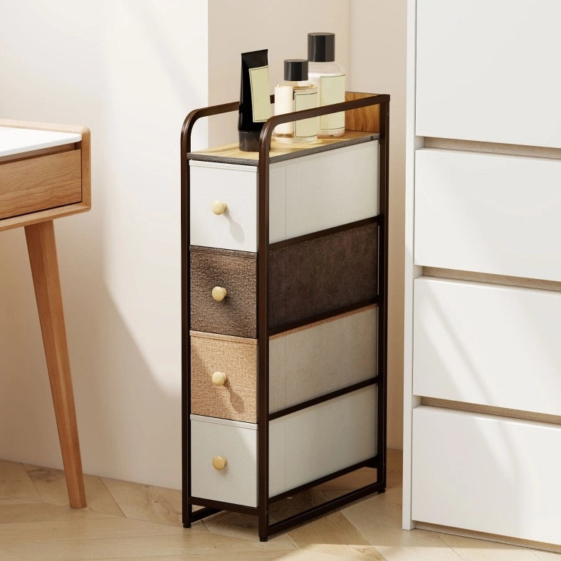 Cassettiera stretta con 4 cassetti in tessuto e struttura in acciaio; 20 x 47 x 84;5 cm