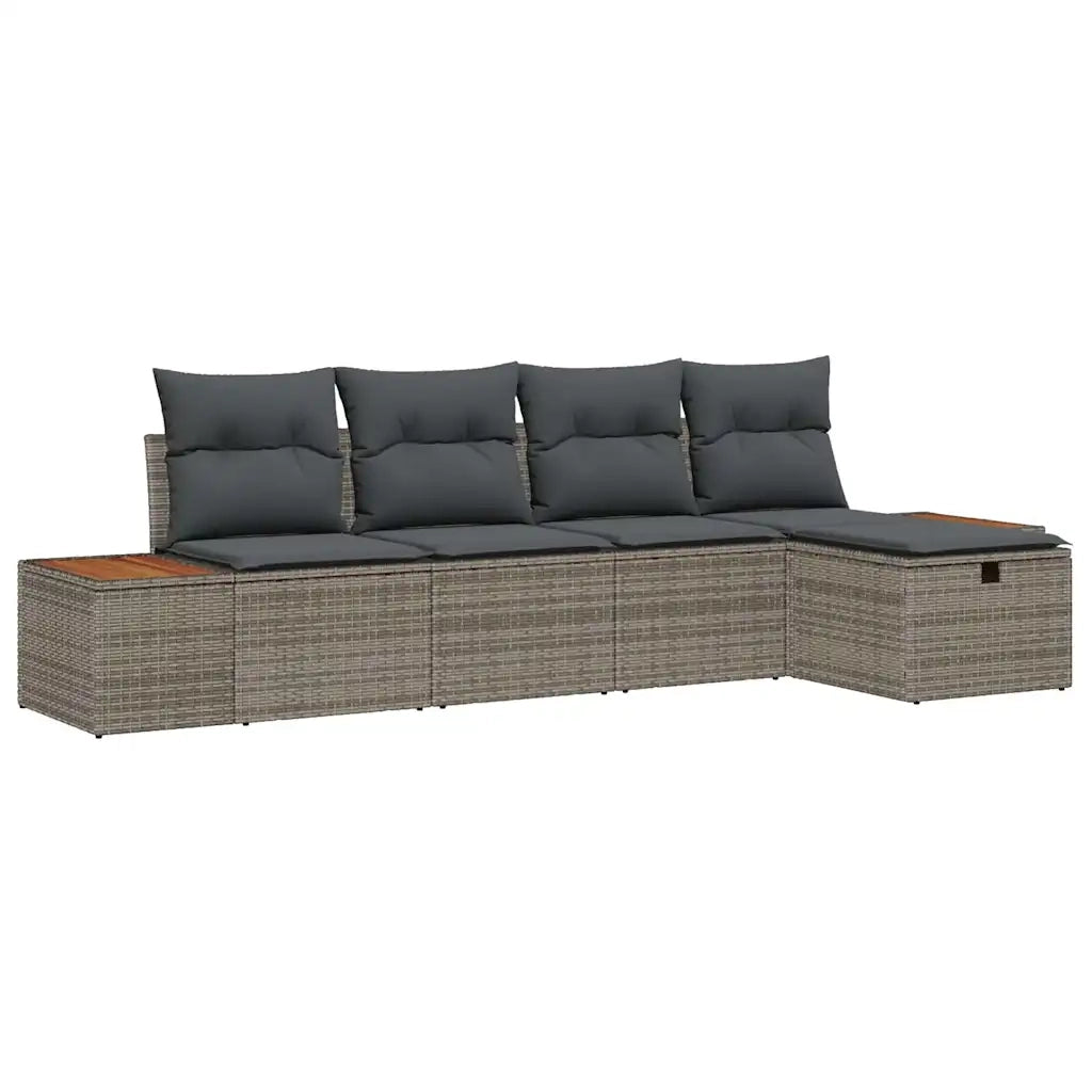 Set Divano da Giardino con cuscino 5 pcs Grigio polyrattan