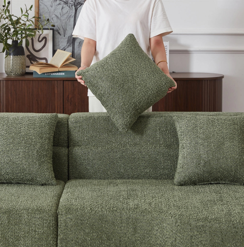 Divano modulare in schiuma 310 cm, 2 pezzi, rivestimento in tessuto Teddyfleece rimovibile e lavabile, design moderno minimalista