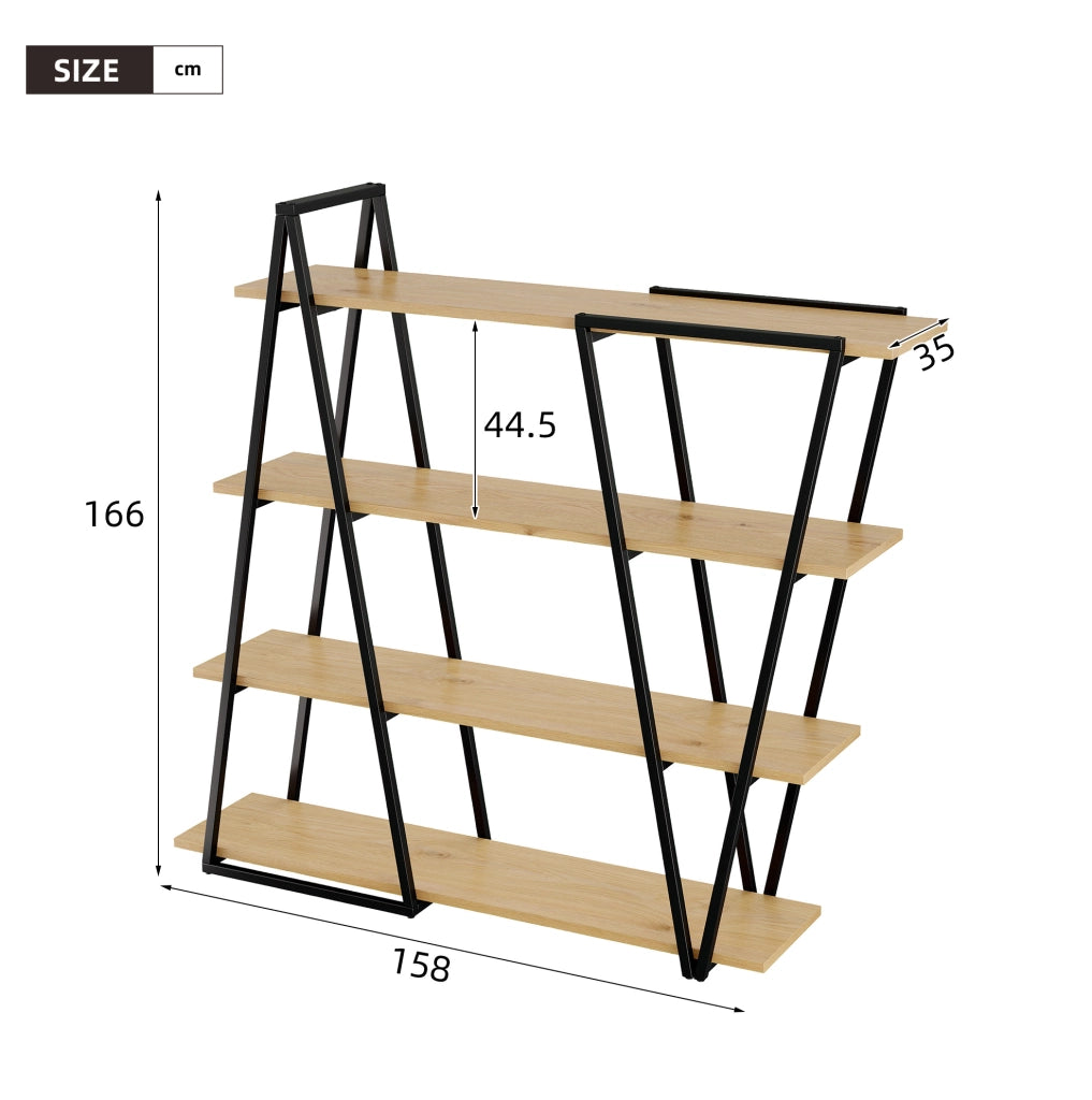 Scaffale a pavimento 158x35x166 cm con 4 ripiani in MDF e struttura in ferro nero