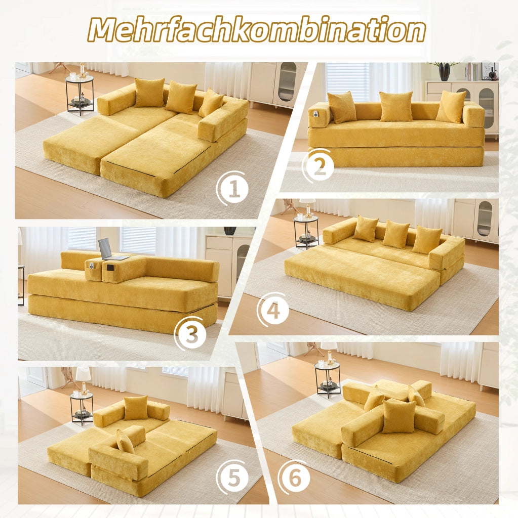 Modulo Divano in Chenille Morbido con Tasche Laterali e Base Antiscivolo 198x79x60 cm