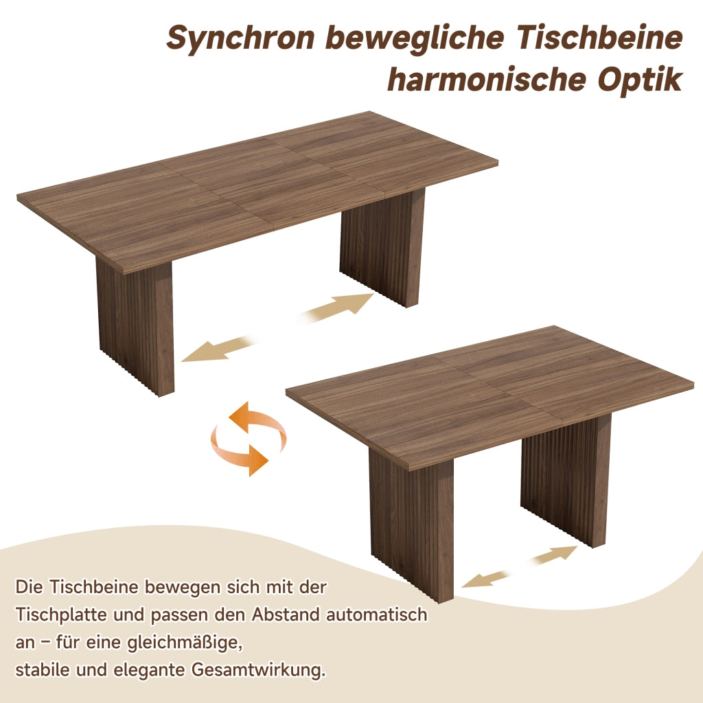 Tavolo da pranzo allungabile 140-200 cm; piano rettangolare 3 cm; gambe sincronizzate; MDF noce