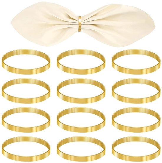 Servetringhe in Oro - 12 Stuks - Servetringhe Eleganti - Decorazione da Tavola - Materiale di Alta Qualità - Misura 4,2 x 0,5 cm - Anelli per Fazzoletti