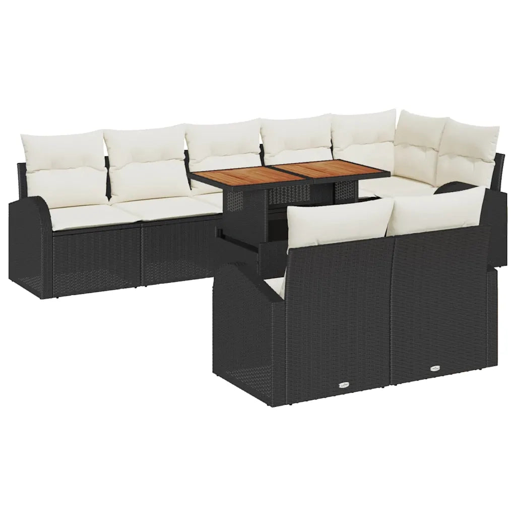 Set Divano da Giardino con archiviazione 9 pcs Nero Poly Rattan