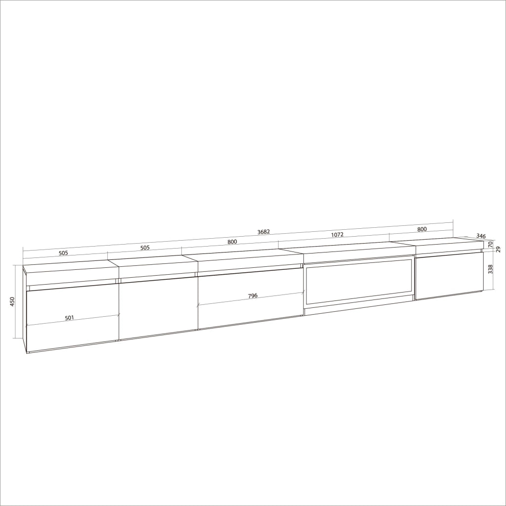 Mobile TV Soggiorno, 368x35x45, Camino elettrico XXL, da appendere, Nero RF3687