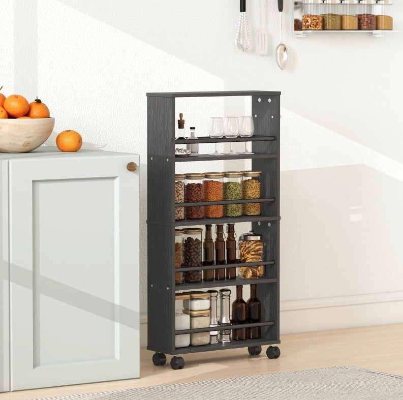 Carrello Portaoggetti Mobile con 4 Ripiani, 45x15x91 cm, Nero, Design Salvaspazio