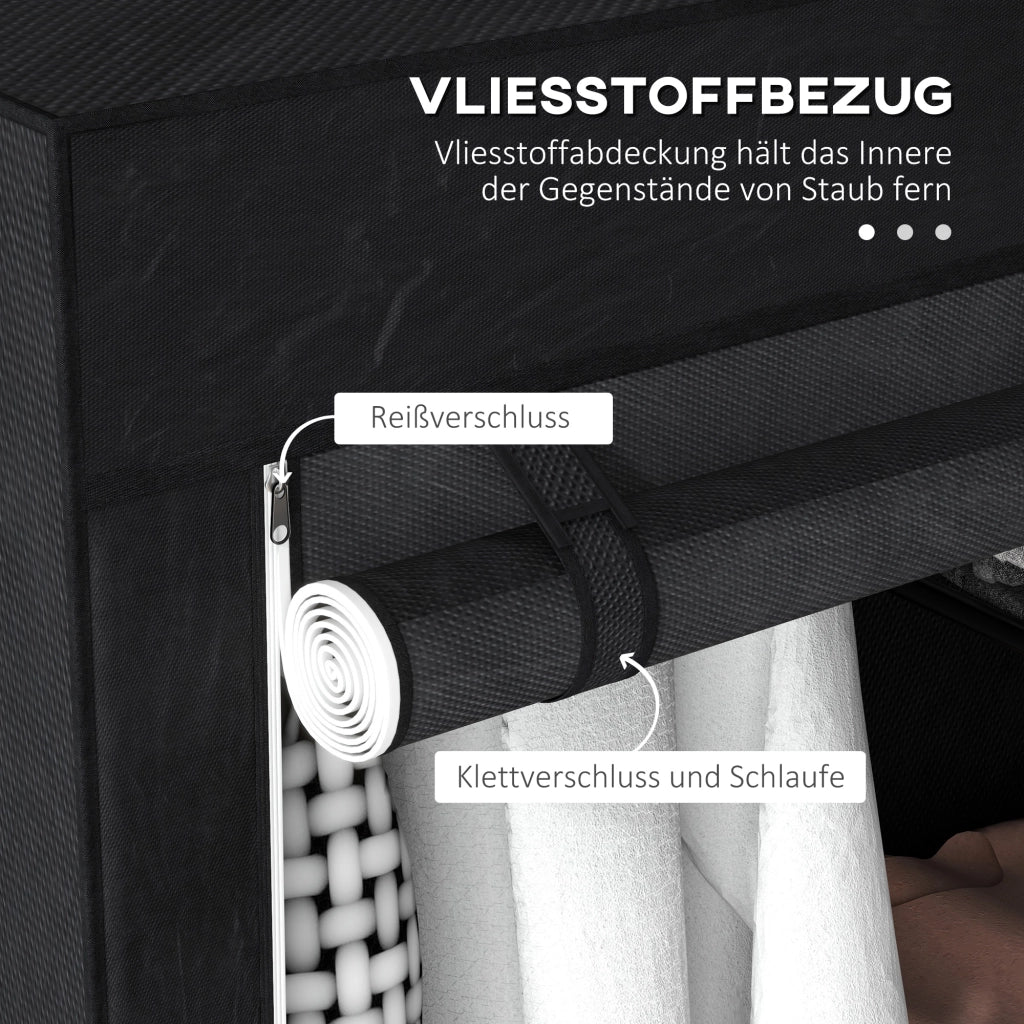 Armadio in tessuto con 6 ripiani e barra appendiabiti con zip per camera da letto struttura in acciaio nero 103 × 43 × 162,5 cm