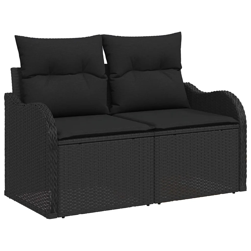 Set Divano da Giardino 7 pcs Nero Polyrattan, Acciaio e Vetro