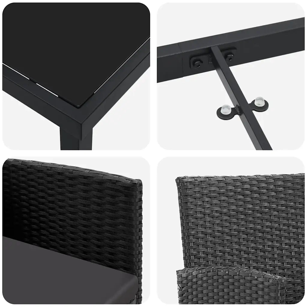 Set da Pranzo per Giardino 5 pz Nero polyrattan 3379934