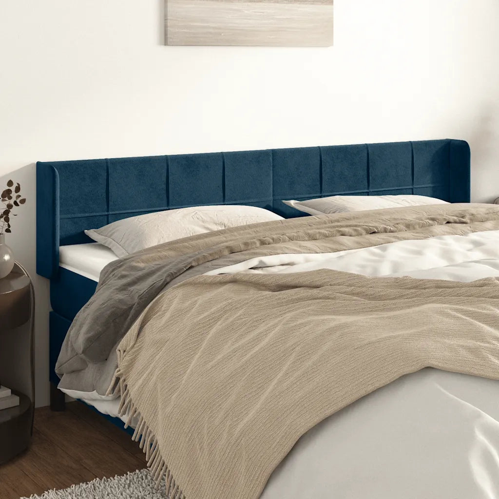 Testiera | Testata ad Orecchio Blu Scuro 203x16x78/88 cm in Velluto