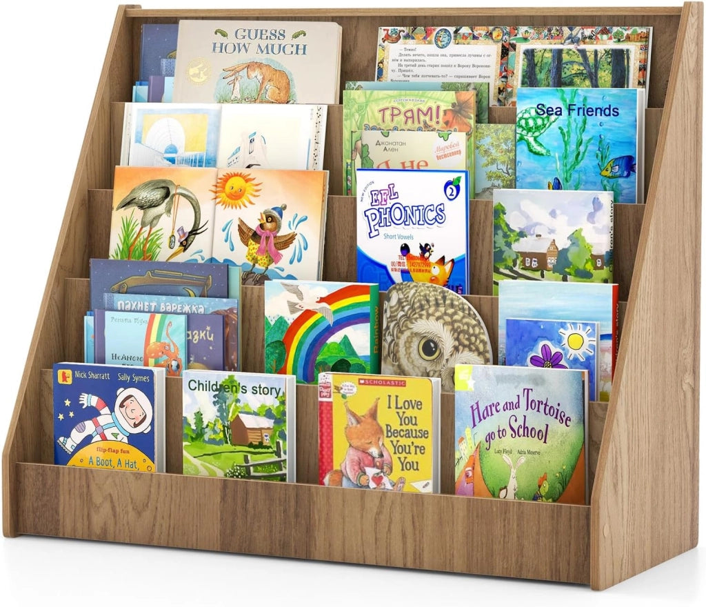 Libreria Montessoriana per Bambini a 5 Livelli Espositivi
Scaffali in Legno con Vano Nascosto Retro e Antiribaltamento, per Cameretta, Soggiorno e Asilo Nido, 91 x 38 x 76,5 cm