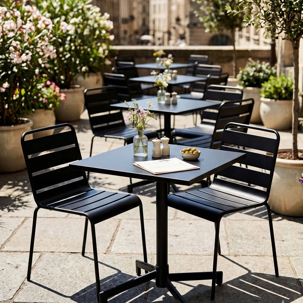Oviala - Tavolo da 70 cm e 2 sedie da giardino in metallo nero