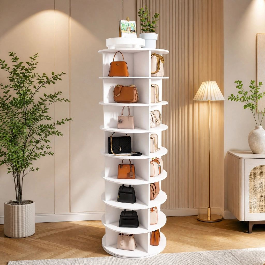 Scarpiera girevole 8 ripiani 60x60x184 cm in PVC bianco