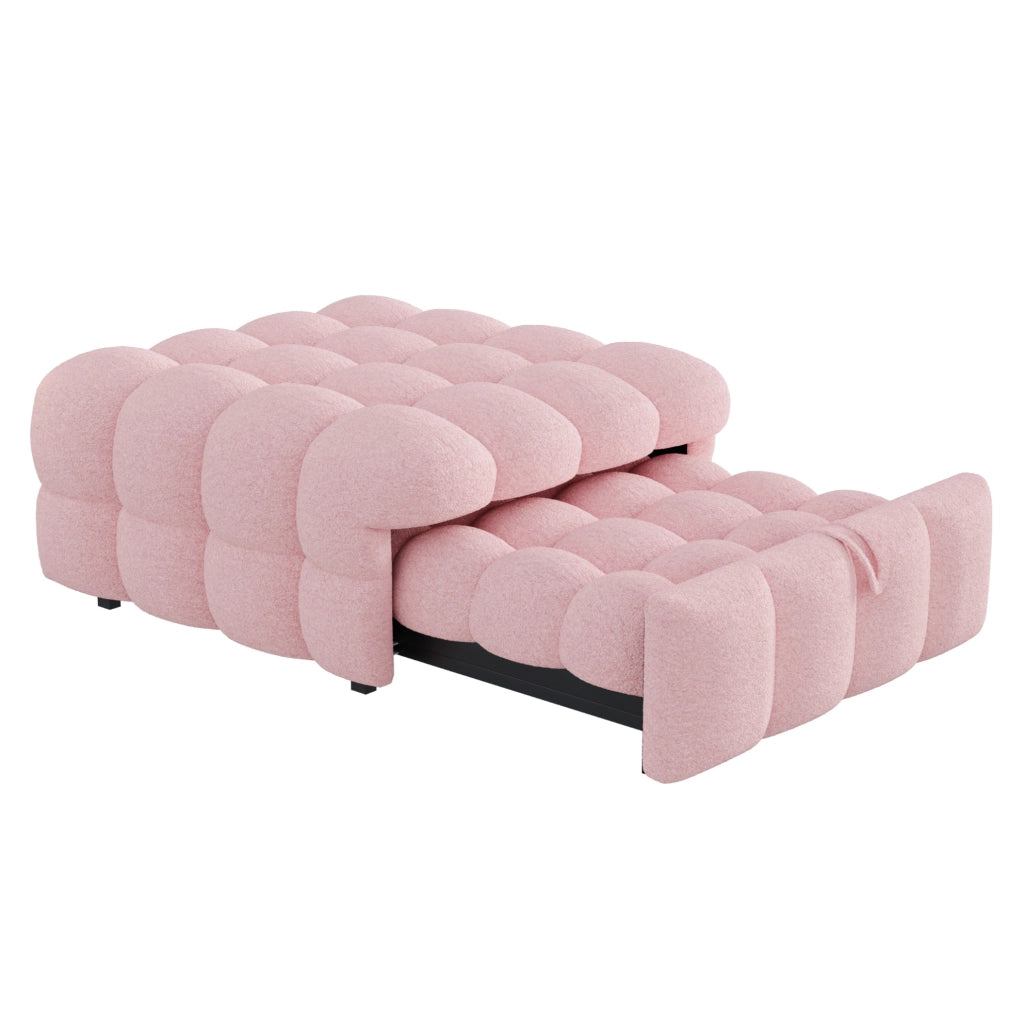 Pouf letto 2 in 1 183x76 cm rosa in tessuto Teddy, divano letto singolo