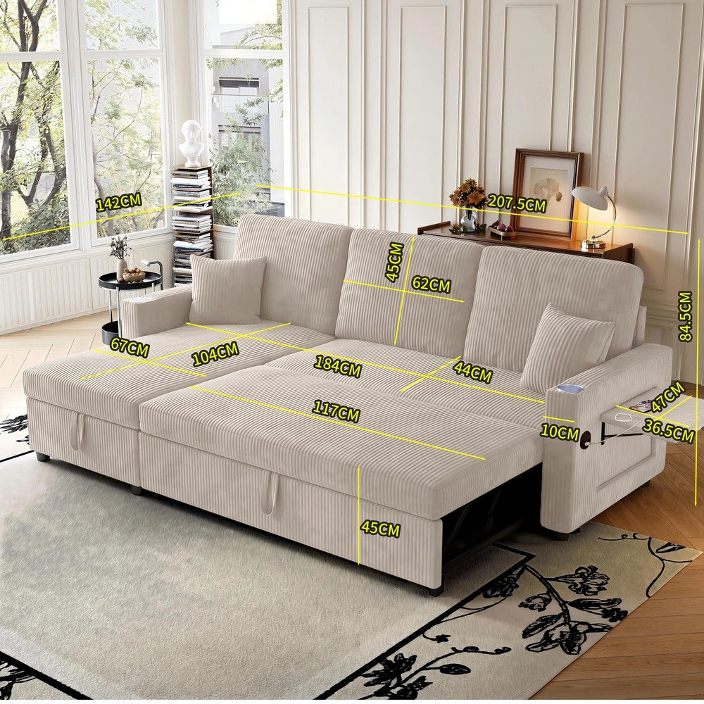 Divano angolare letto con contenitore ¨C Minimal ¨C Tessuto