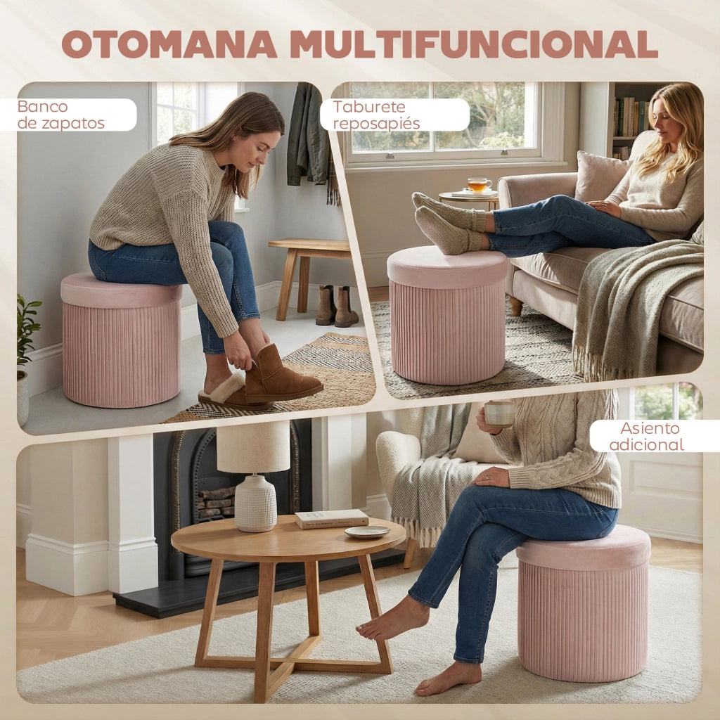 Pouf con contenitore ¨C zephmum ¨C rosa, velluto, 38x38x38 cm