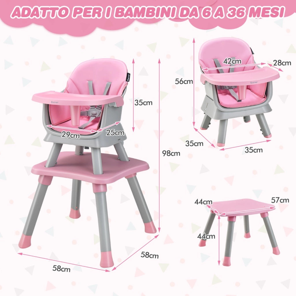 Seggiolone per neonati con imbracatura a 5 punti cuscino rimovibile, Seggiolone per bambini convertibile Rosa-Seggioloni